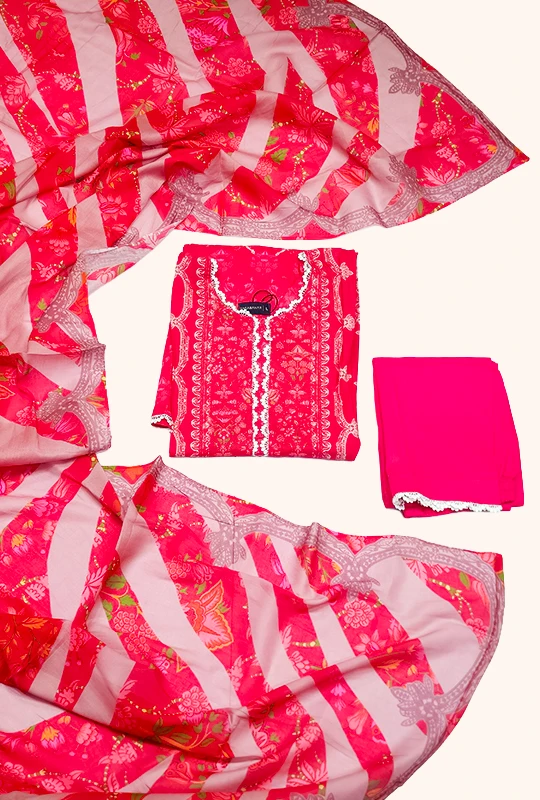 Pink Bloom Cotton - 3Pcs (Stitched)