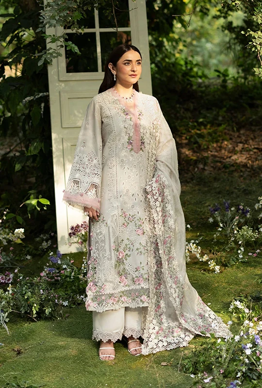 Elaf Luxury Lawn Vol-02 Embroidered - Gray 3Pcs (Unstitched)
