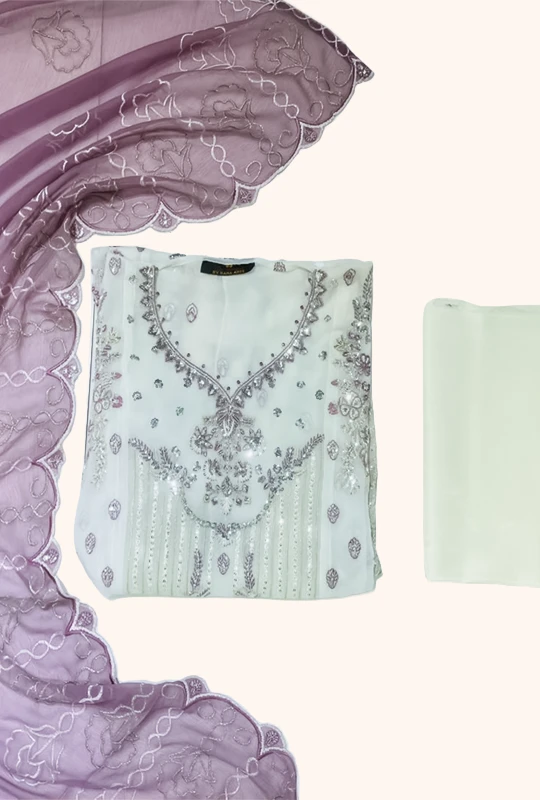 Original Pakistani Bin Hameed Arshama - White 3pcs (Unstitched)