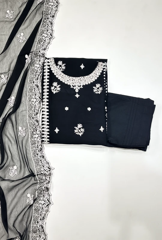Agha Noor Organza - Black 3pcs (Stitched)
