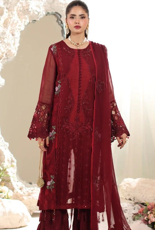 Alzohaib Formal Elor Organza - Maroon 3pcs (Unstitched)