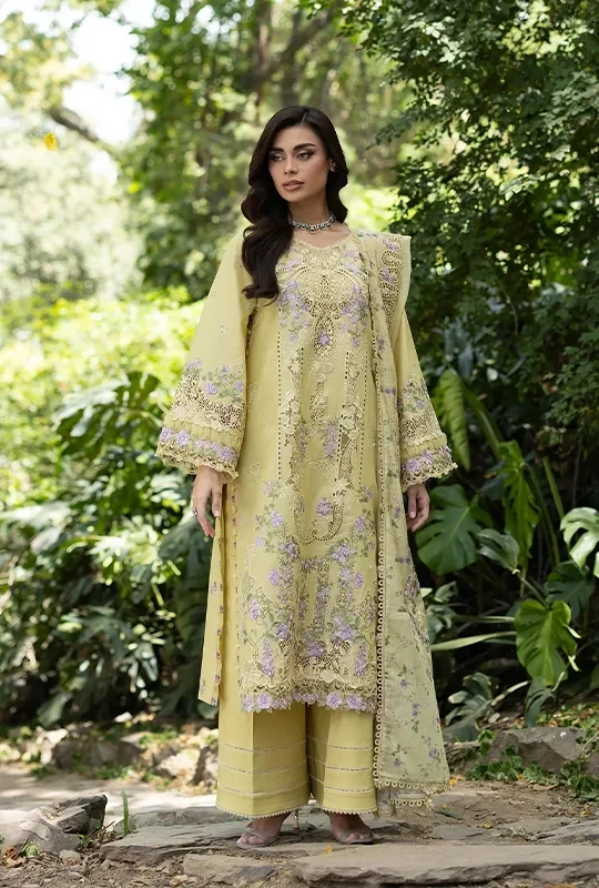 Elaf Luxury Lawn Vol-02 Embroidered - Butter Yellow 3Pcs (Unstitched)