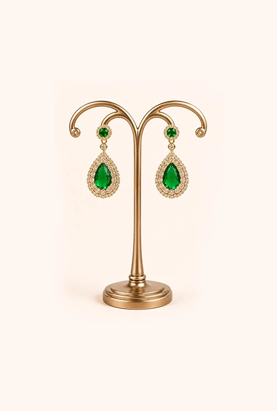 Emerald Teardrop Stone Earrings