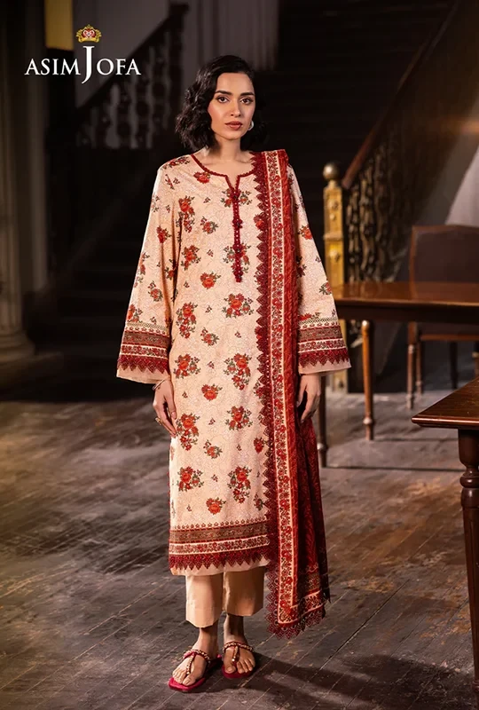 Asim Jofa Printed Lawn Vol-03 - Peach 3pcs (Stitched)