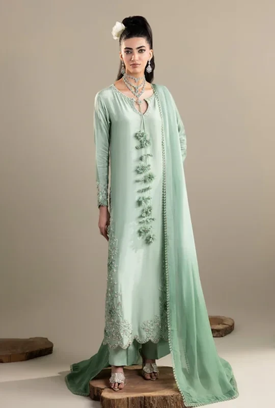 Zarqun Sapphire Raw Silk Ready Made - Green Lime (Stitched) 3pcs