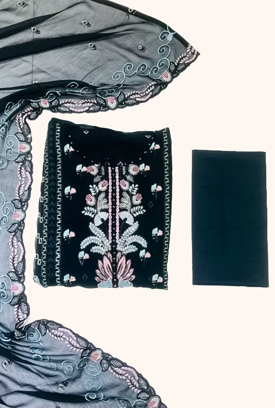 Original Pakistani Bin Hameed Arshama - Black 3pcs (Unstitched)