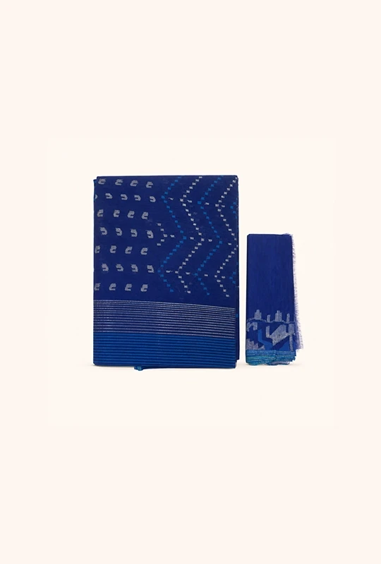 Blue Half Silk Jamdani Saree