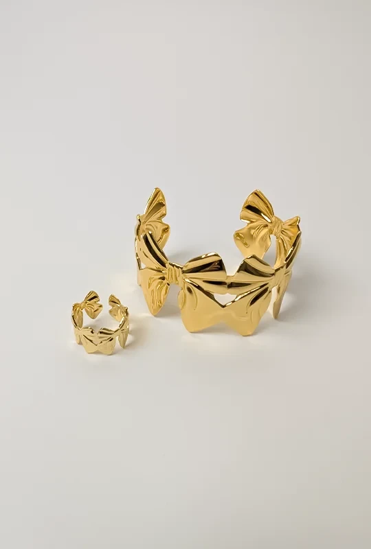 Bow Charm Bracelet and Finger Ring Set