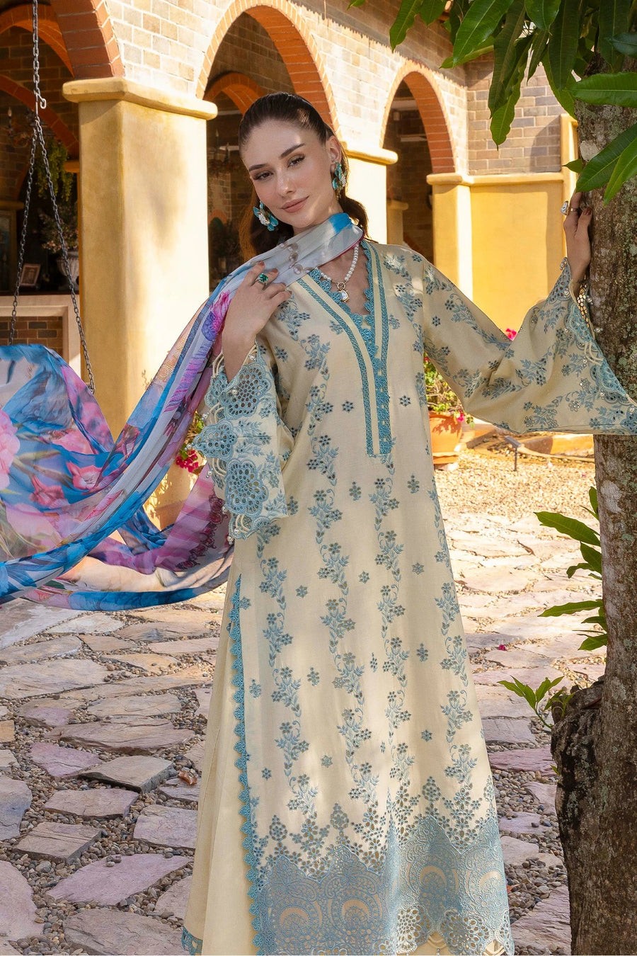 Original Pakistani Unstitched Laserkari By Adan Libas Lawn - 3pcs