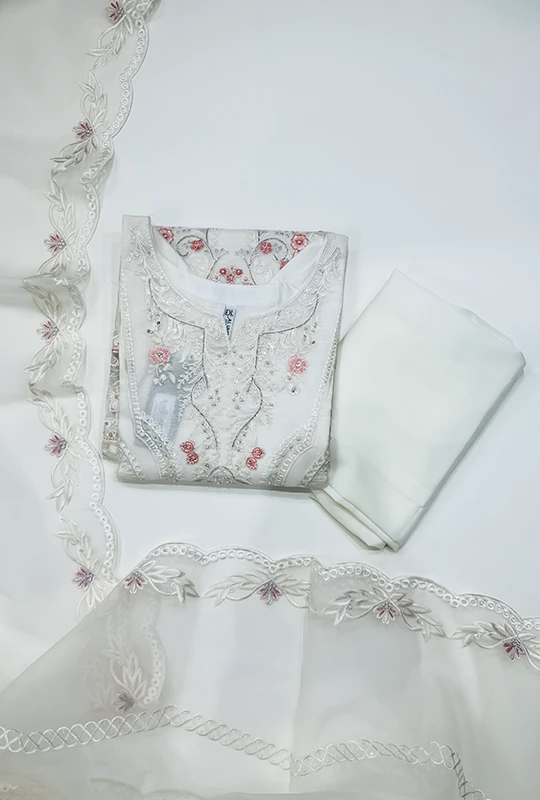 Dressline Miral By AL Umer Organza - Off White 3pcs (Stitched)