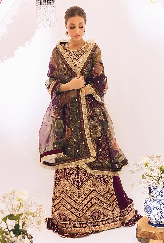Sawariya By Roheenaz Luxury Kalidaar Chiffon - Dark Purple (Unstitched) 3pcs