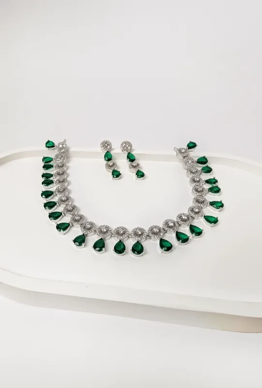 Green Drop Halo Necklace Set