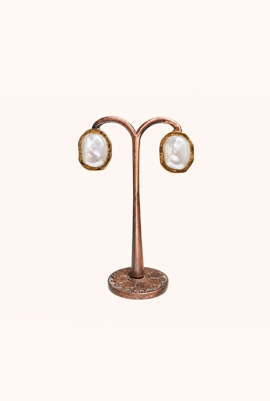 Golden Metal White Stone Earrings