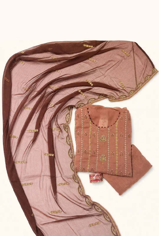Original Pakistani Bin Hameed Ronaq - Brown 3pcs (Unstitched)