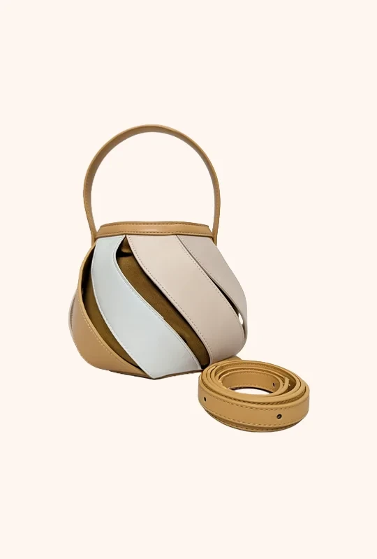 Twist Panel Bucket Bag - Beige Multicolor